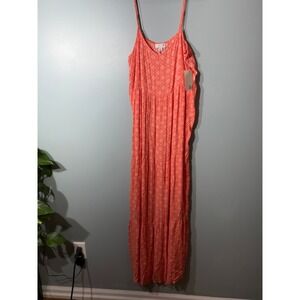 SO Womens Coral Pink‎ Geometric Print Tiered Maxi Dress Adjustable Straps Sz M